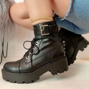 Black Biker Motorcycle Platform Booties